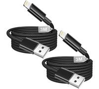 Cable iPhone Charge Rapide 3M Lot de 2,[Certifiés MFi]Cable USB vers Lightning Tressé Nylon Noir,Fil Cordon cable Chargeur iPhone USB Recharge pour iphone 14 13 12 11 Pro Max/XS/XR/X/8/7,i-Pad,AirPods