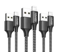 Câble iPhone Chargeur iPhone, [2m/Lot de 3] Câble Lightning Nylon Tressé Câble Charge Rapide pour iPhone 14/13/12/11/Pro/X/XS/XR/8/8 Plus/7/7 Plus/6s/6s Plus/6/6 Plus/SE/5s/5 - Noir