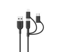 Cable iphone, Powerline II Câble 3-en-1 de 90cm, Cable USB C/Lightning/Micro USB pour iPhone, iPad, Huawei, HTC, LG, Samsung Galaxy, Sony Xperia, Android Smartphones, etc