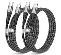 Câble iPhone USB C Apple MFi Certifié 1M 2Pack, Câble USB C vers Lightning MFi Cable iPhone Charge Rapide Nylon Cable Lightning USB C Fil Chargeur pour iPhone 14 Pro Max/14 Plus/13/12/11/XR/X/8/SE