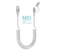 Câble iPhone Voiture Carplay et Android Auto 2 en 1,Certifié MFi Avec Transmission de DonnéEs et 3A Charge Rapide Cordon iPhone Court,CâBle USB vers Lightning et USB C pour iPhone 16/15/14/Galaxy