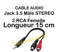 Câble Jack 3.5 Mâle stereo vers 2 RCA Femelle Répérées Longueur 15 CM