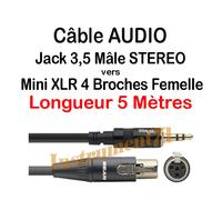 Câble Jack 3.5 Mâle STEREO vers MINI XLR 4 Broches Femelle Long 5 Métre REAN