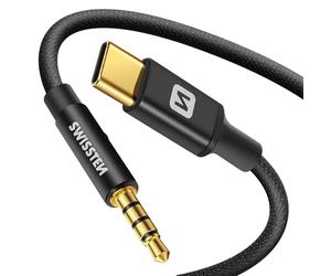 Câble Jack 3.5mm vers USB-C, Adaptateur Audio Swissten Noir 1,5m