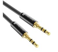 Câble Jack Audio Câble Auxiliaire 3.5mm mâle vers mâle [Plaqué Or] stéréo en Nylon pour iPhone, Samsung, iPod, iPad, Voiture, Casque, Autoradio, Smartphones, MP3 etc. - 1M Noir