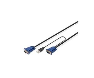 Câble KVM Digitus DS-19231 1.8m USB vers Console KVM avec ports PS/2 Clavier/Souris et VGA, pour Serveurs USB/VGA, Noir