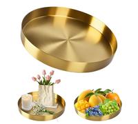 Cable Leader 1 pièce plateau rond doré en métal, diamètre 20 cm, plateau décoratif doré, plat inox à boissons et à bougies, adapté aux bijoux, à la décoration de table, aux cosmétiques, au café