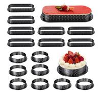 Cable Leader 16 PièCes Perforées Moule Tartelette, Moules à Tartelette en Mousse, Cercle(Ø8cm) Ovale(Ø14.4cm) a Tarte Perforé, Cercle a Patisserie pour la Décoration de Mousse Desserts Gâteaux DIY