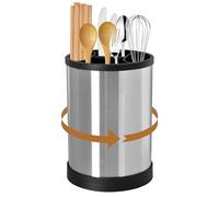 Cable Leader Pot Ustensiles Cuisine Pivotant à 360°, Porte Ustensiles avec 4 Compartiments, Grand Rangement Ustensiles Cuisine en Acier Inoxydable, Avec Base De Drainage, Noir, 17*12*12 cm