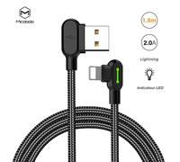 Câble Lightning Coudé 90° Mcdodo Ca-4673 Longueur 1.8m Synchronisation Et Charge, Câble Lightning Avec Indicateur Led, Pour Iphone, Ipad - Noir