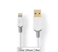 Câble Lightning | USB 2.0 | Apple Lightning, 8 broches | USB-A mâle | 480 Mbps | Plaqué or | 1,00 m | Rond | PVC | Gris / Blanc | Boîte avec fenêtre