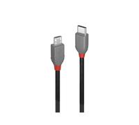 Câble Lindy 36892 USB 2.0, USB-C vers Micro-USB B, 2m, Noir/Gris, AWG 28/28, Conducteurs en cuivre, Débit 480 Mbit/s, Connecteurs mâles droits.