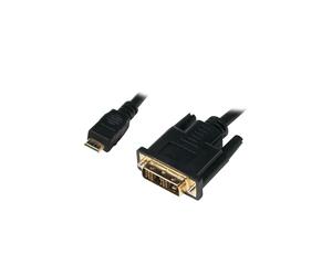 Câble LogiLink CHM002 Mini-HDMI vers DVI-D Mâle/Mâle 1m Noir - Contacts plaqués or, conforme RoHS, Code SH 84733080