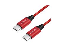 Câble LogiLink CU0156 USB C vers USB C 2.0 Rouge - 1m - 5V/3A - Compatible RoHS - Connecteurs mâles droits - Conditionnement 105x60x150mm