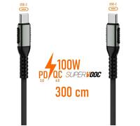Câble Long 3m Charge Rapide acce2s® pour Crosscall Stellar X5s M6E M6 X5, Core M6 S5 X5 Z5 M5 X4, Action X5 100W USB-C Tressé