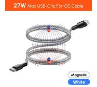 Câble Magnétique En Nylon 100w 27w,Charge Rapide Pd Usb C Vers Ios Pour Iphone 15 14 13 12 Pro Max Samsung S23 S22 Type C Aimant Enroulé.27w White Pd To Ios.1,5m