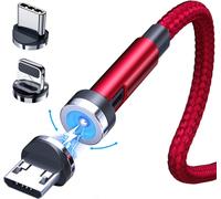câble magnétique rotatif à 540 degrés à charge rapide compatible avec Ios/Android Type-c rouge