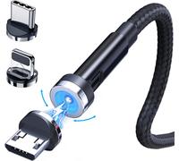 câble magnétique rotatif à 540 degrés chargeur rapide compatible avec Ios/Android Type-c noir
