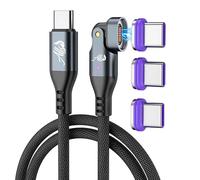 Câble Magnétique USB-C 150W Rotation 180° 180cm - Charge Rapide PD 5A - 3 Têtes USB-C Incluses, Tressé Ultra Résistant - Compatible Smartphone, Tablette,PC portable, MacBook etc, transfert de données