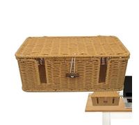 Cable Management Box, Cable Box Tidy, Handwoven Wire Storage Basket, Imitation Rattan Cord Organizer, 4 Open Slots for Easy Access, Sturdy and Aesthetic Design, Ideal for TV Wires, Computer, Router