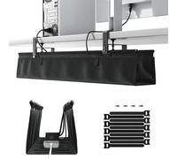 Cable Management Bureau Sans Perçage, Under Desk Cable Management Tray 90cm avec Fixation par Pinces/Vis, Range-Câbles en Tissu Stable et Imperméable pour Maison et Bureau, Noir