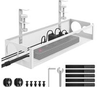 Cable Management Tray Under Desk No Drilling No Damage to the Office Wire Mesh Cable Tray with Clamp Cable Tray Under Desk Storage Cable Tray White