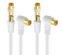 Cable Matters Pack de 2 Cable antenne TV 2m (Câble antenne TV) coaxiaux à angle droit en Blanc - 2m