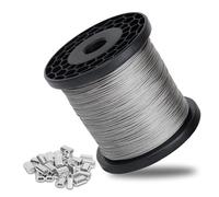 Câble métallique de 0,6 cm, câble en acier inoxydable 304 de 100 m avec 50 manchons à sertir, brin de 7 x 7, résistance à la rupture de 166,9 kg, pour treillis de jardin, corde à linge, balustrade