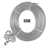 Câble métallique de 2 mm - Câble en acier inoxydable 316 - 50 m de long - Avec 25 cosses à sertir - 7 noyaux à 7 torons - Résistance à la rupture de 167 kg - Parfait pour l'extérieur