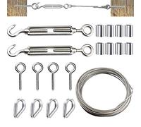 Câble métallique de jardin, kit de rouleau de fil photo/clôture métallique, fil de jardin de 15 mètres, 2 tendeurs de fil, 4 dé à coudre de câble métallique, 4 crochets à œillets et 8 clips de sertiss