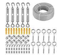 Câble métallique en acier inoxydable, 15/30/50M, enduit de PVC, garde-corps, corde sécurité, à linge, Suspension d'auvent, Kit 3mm, ensemble 66 pièces(30M)