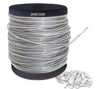 Câble métallique en acier inoxydable 304 de 2 mm, longueur de 30 m, section transversale, charge de rupture de 275 kg, câble en acier inoxydable avec 30 colliers de serrage en aluminium