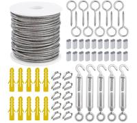 Câble Métallique Suspendre Kit 2mm Corde Acier Inoxydable 30m Tendeur Vis Œillet Manchons Aluminium Cosse Coeur 56 Pièces