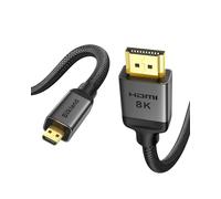 Câble Micro HDMI vers HDMI 1M, [8K@60Hz, 4K@120Hz], Nylon Tressé, Compatible 48Gbps, HDR, eARC, pour Raspberry Pi 5/4, Appareils Photo, Hero, Ordinateurs Portables et Téléviseurs