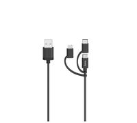 Câble micro-USB, 3 en 1, avec adaptateur USB-C et Lightning, USB 2.0, 0,75 m