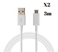 Câble Micro USB - Phonillico - 3m - Compatible PS4 - Pack de 2 - Flexible et Pratique