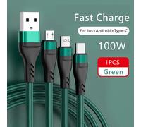Câble Micro Usb Type-C À Charge Rapide 3 En 1,Snap100 W,Fil Pour Iphone 14,13,Xiaomi,Samsung,Casque,Super Data Charge - Type Green 3 In 1 Cable-1.2m