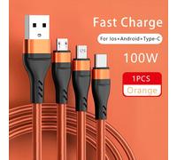 Câble Micro Usb Type-C À Charge Rapide 3 En 1,Snap100 W,Fil Pour Iphone 14,13,Xiaomi,Samsung,Casque,Super Data Charge - Type Orange 3 In 1 Cable-1.2m
