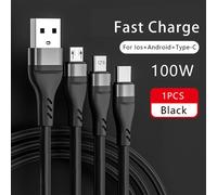 Câble Micro Usb Type-C À Charge Rapide 3 En 1,Snap100 W,Fil Pour Iphone 14,13,Xiaomi,Samsung,Casque,Super Data Charge - Type Black 3 In 1 Cable-1.2m