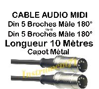 Câble MIDI Din 5 Broches Mâle vers Din 5 Broches Mâle Fiches Métal Long 10 Métre