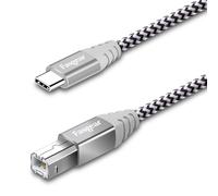 Câble Midi En Nylon Tressé De Type C Vers Usb B Avec Connecteur En Métal Compatible Avec Imprimantes Aio, Hp, Canon, Samsung, Brother, Macbook Pro, Dell Et Plus (5 M, Gris)[CAB9166354]