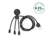 Xoopar Câble Mr Bio Long 1m – 4 en 1 USB‑C/Lightning/Micro‑USB – Plastique recyclé Noir