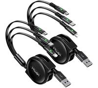 Câble Multi Chargeur 3A 2-Pack 1,2m Câble Multi Charge Câble de Charge Rétractable 3 en 1 Câble Multi USB Avec Lightning/Type C/Micro USB Port pour Téléphone Portable/Samsung Galaxy/Tablette/IP, etc.