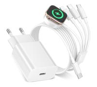 Cable Multi Chargeur USB 4 en 1 pour Apple Watch et iPhone 1M,Cable USB C/micro/Lightning/iWatch charge avec chargeur rapide 20W pour iPhone 16/15/14/13/12/6/Airpods,Apple Watch 9/8/7/6/5/3/SE,Android