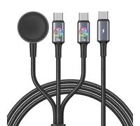 Câble Multi Chargeur USB C 3 en 1 60W, Câble de Charge Rapide 1,2M avec Double USBC et Chargeur Magnétique pour Ap Watch Ultra 2/SE/7-10, Compatible avec ios 16/15, Pad, Tablettes et Appareils USB-C