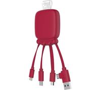 Câble Multi Connecteurs USB - Hub USB 4 en 1- Chargeur Universel et Batterie Externe 3000 mAH en Plastique Recyclé - Octopus Gamma - Rouge