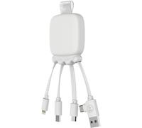 Câble Multi Connecteurs Usb - Hub Usb 4 En 1 Usb, Usb-C, Lightning,Micro Usb- Chargeur Universel Et Batterie Externe 3000 Mah En Plastique Recyclé - Octopus Gamma - Blanc