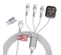 Câble Multi de 10FT 100W pour Apple Watch - Chargeur Universel 4 en 1 avec Lightning, USB C et Micro, pour iPhone, iPad, Tablette, Ordinateur Portable - Blanc