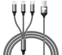 Câble Multi USB, 3 en 1 Câble Universel Rapide [1.2M] Cable Multi Chargeur USBC Nylon Tressé Micro USB Type C Lightning Cable pour iPhone, Samsung, Redmi, Huawei, Sony, LG, Nokia, Android, OnePlus