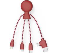 Câble Multi Usb 4 En 1 En Forme De Pieuvre - Chargeur Universel En Plastique Recyclé - Prise Usb, Usb-C, Lightning, Micro Usb - Compatible Avec Tous Les Smartphone - Rouge